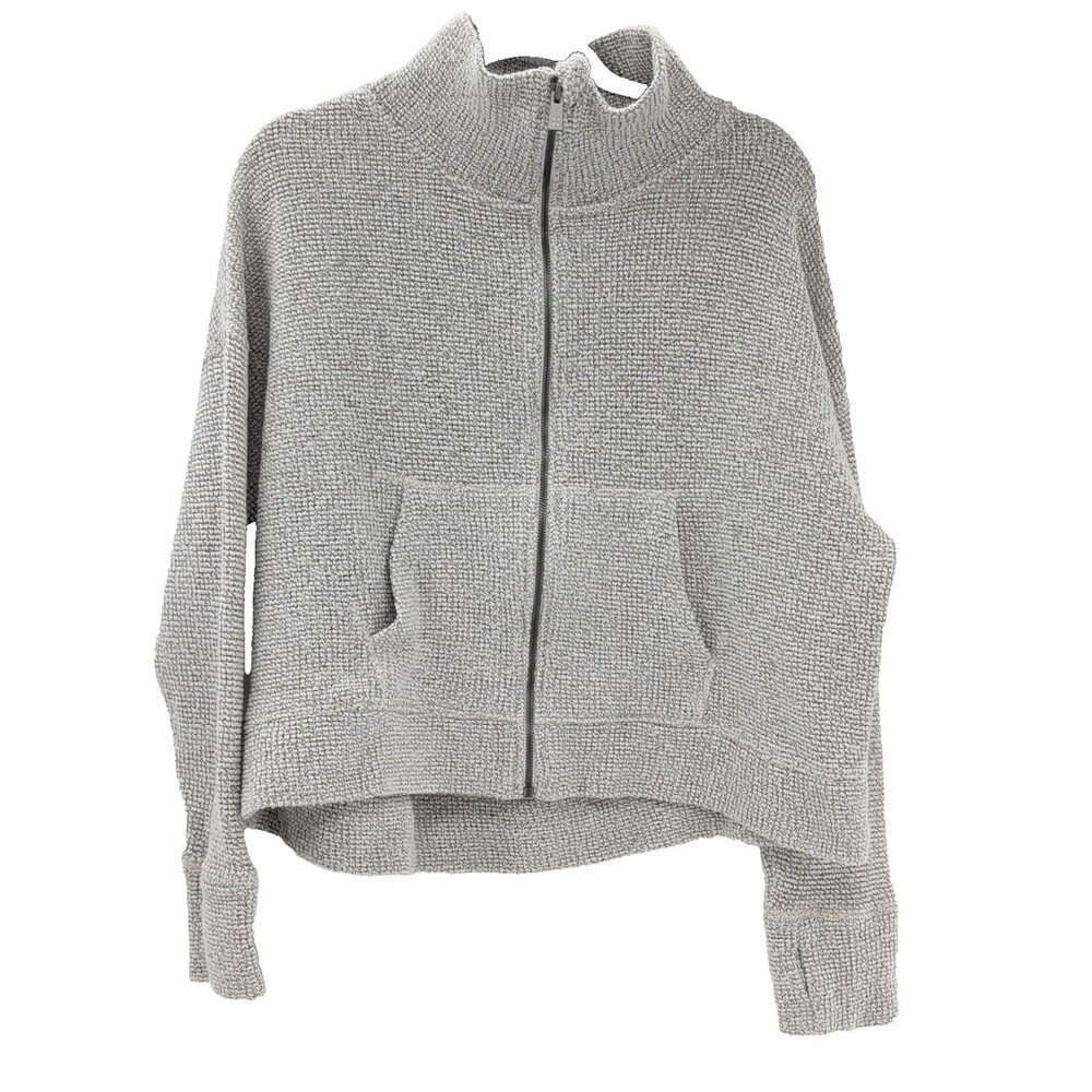 Sweaty Betty Gray Oatmeal Full Zip Mock Neck Sweater Jacket Athleisure Size XL